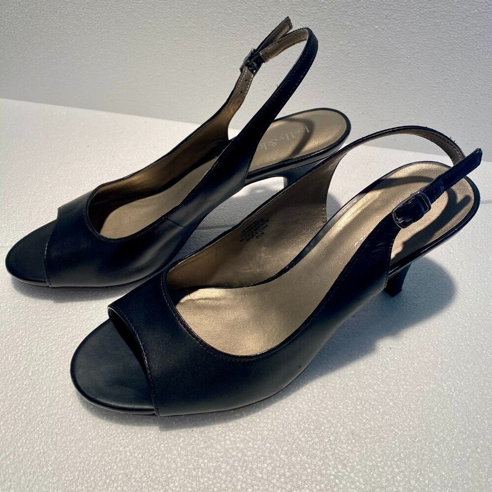 Kelly & Katie Black Leather Open Toe Slingback Heel Size 8.5 - Picture 3 of 7